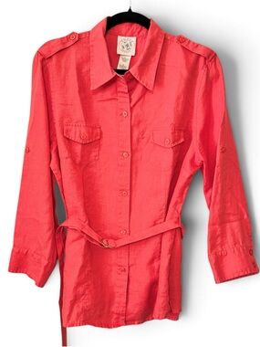 Chaus Coral Button-Down Tie-Waist Shirt